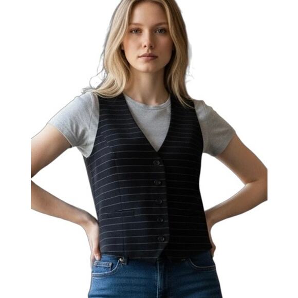 Banana Republic NWT Women’s Black & White Striped Vest, Size 8 - Picture 1 of 7